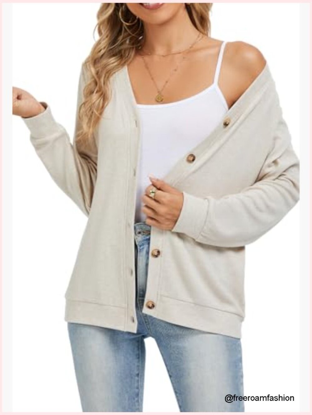 Women's Long Sleeve V-Neck Button Cardigan Cashmere Blend Lightweight - Picture 6 of 6